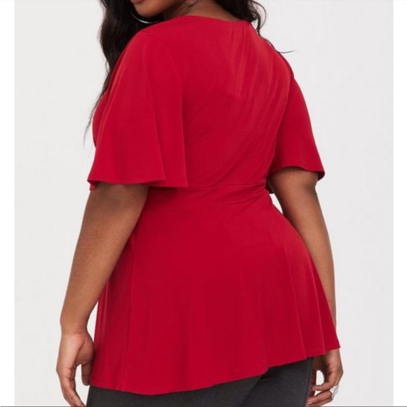 Torrid Red Studio Knit V-Neck Flutter Sleeve Peplum Top 1X - Picture 2 of 10